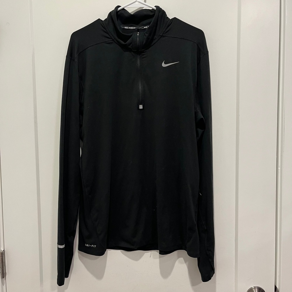 Nike Mens Dri-FIT Running Quarter Zip Pullover Black Long Sleeve Large